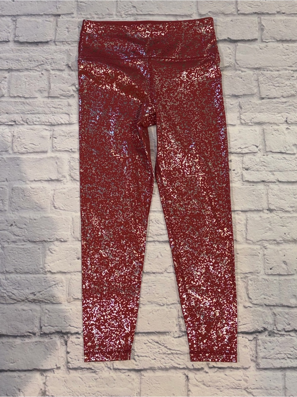 Sweaty Betty Goddess Red Terrazzo Foil Print Leggings. Size Small
